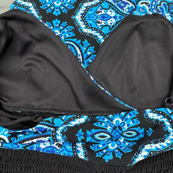 Muse Boston Proper Smocked Empire Waist Maxi Dress 8 Paisley Blue Black Padded - Picture 10 of 11